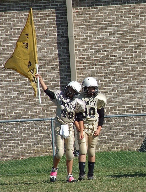 Image: IYAA A-Team Gladiators, Gary Escamilla(40) and Isaac Salcido(80) get ready for the Wildcats.