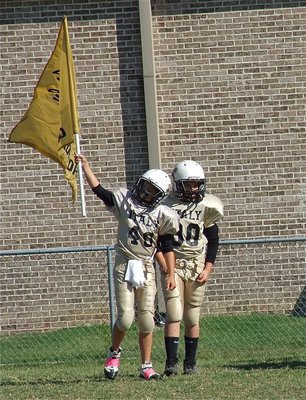 Image: IYAA A-Team Gladiators, Gary Escamilla(40) and Isaac Salcido(80) get ready for the Wildcats.