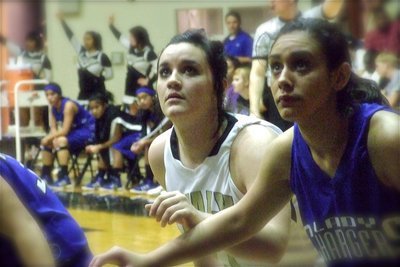 Image: Lady Gladiator Kaytlyn Bales prepares to rebound against Keene during senior night.
