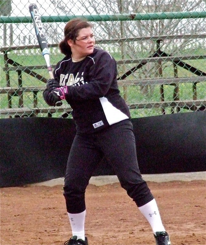 Image: Freshman Lady Gladiator Bailey DeBorde has a solid hitting practice.