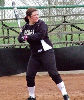 Image: Freshman Lady Gladiator Bailey DeBorde has a solid hitting practice.