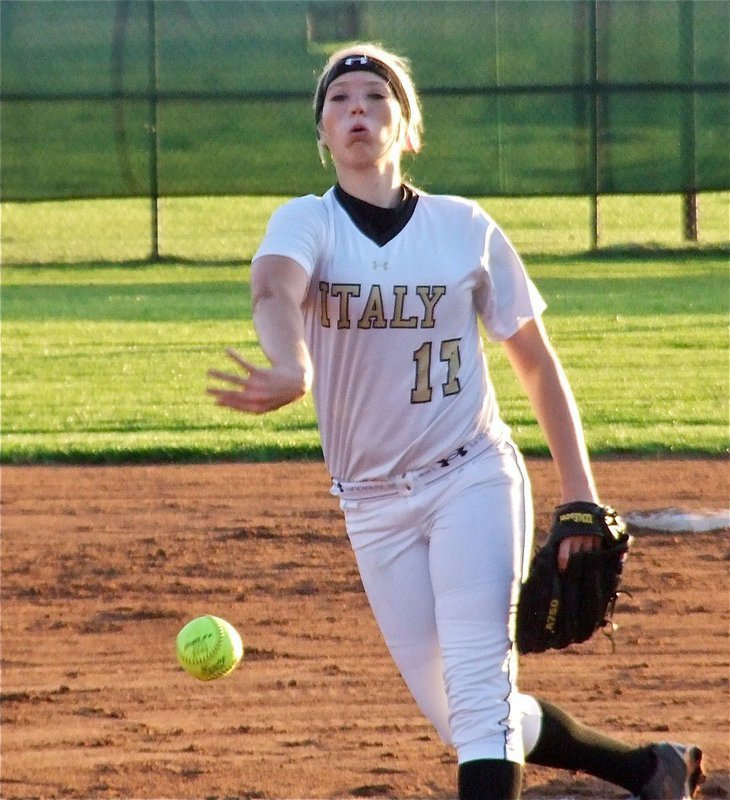 Image: Megan Richards puts a little mustard on the pitch.