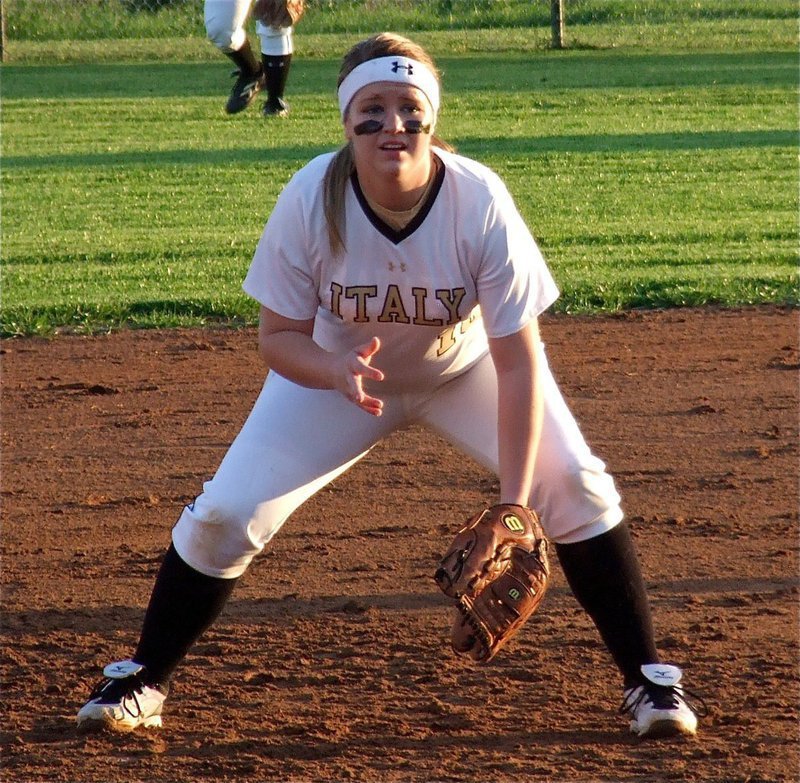 Image: Paige Westbrook settles in at third base.