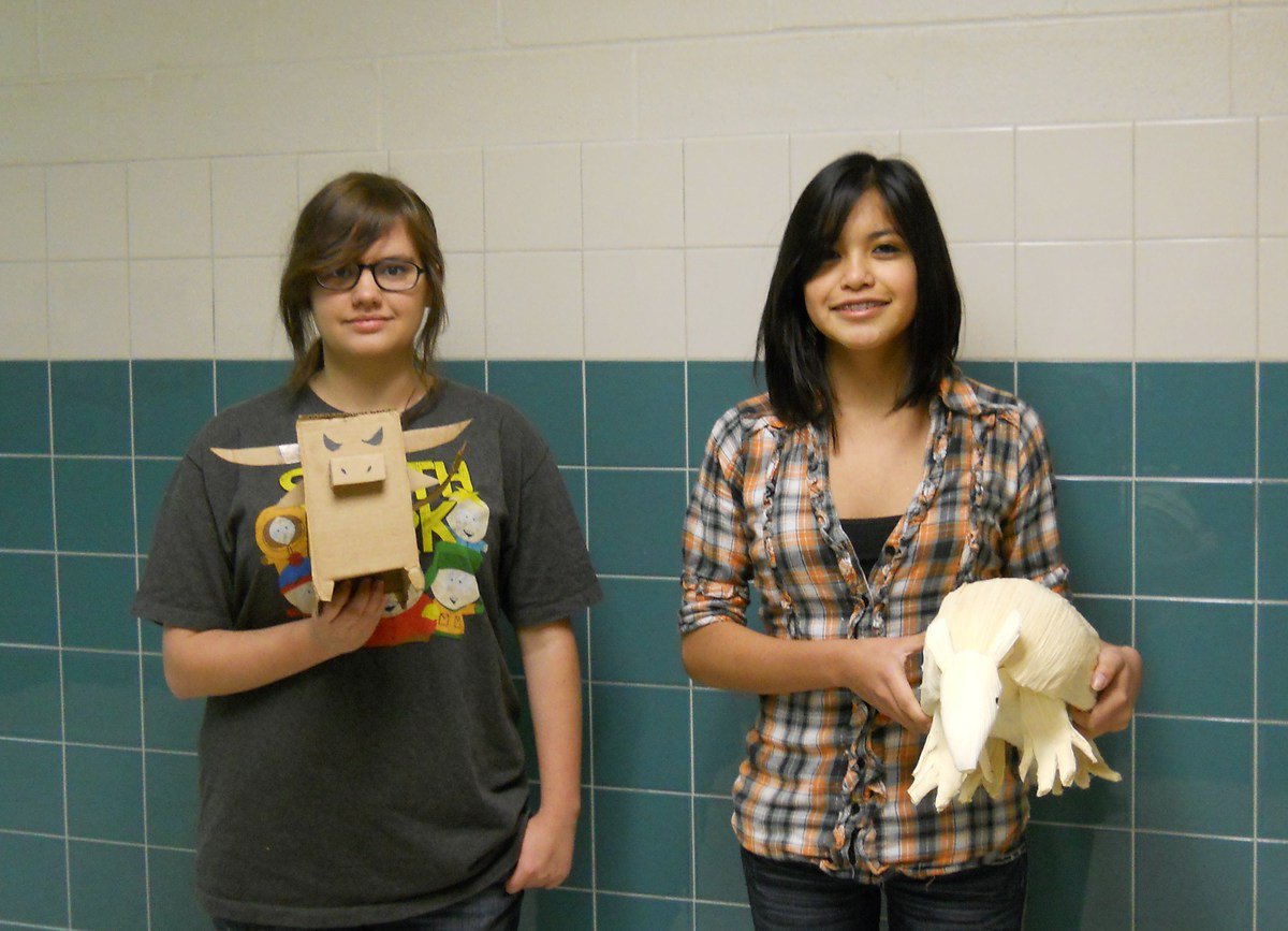 Image: Devan Payne and Lupita Rincon show their creations.