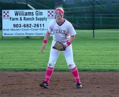 Image: Italy’s Madison Washington(2) stalks the Lady Panthers from second base.