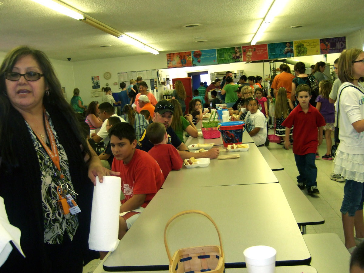 Image: Having fun at the hot dog dinner.