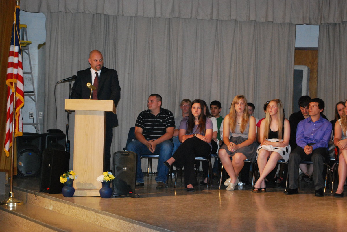 Image: Italy HS/JHS principal, Lee Joffre welcomes the parents, family and friends to the induction ceremony.
