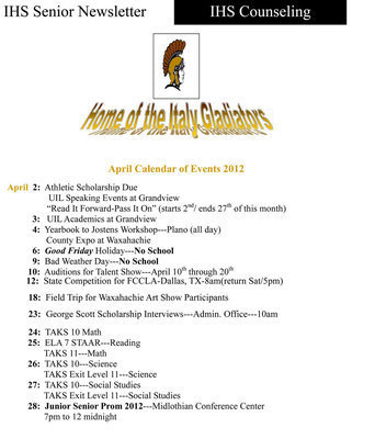 Image: April Senior Newsletter, page 4