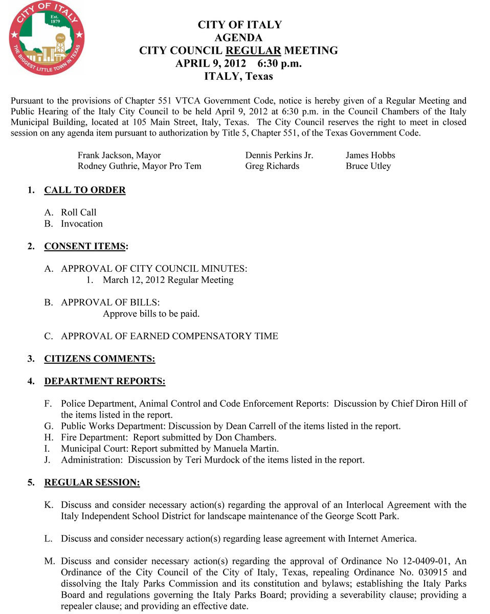 Image: Agenda, page 1