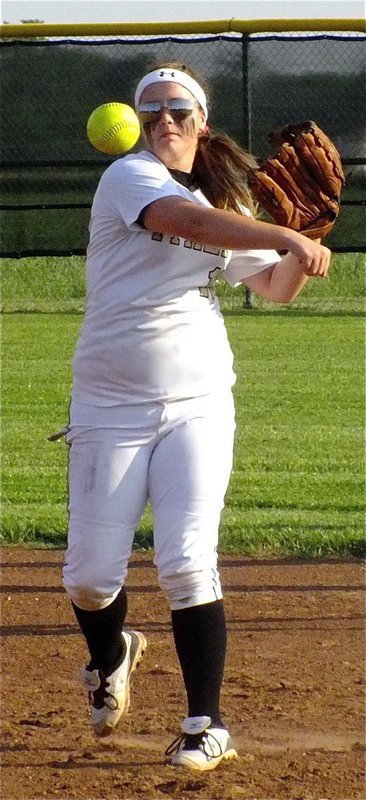 Image: In your face! Lady Gladiator second baseman, Paige Westbrook(10) is ready to knockoff district leading Grandview.