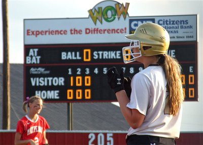 Image: Wow, moment! Lady Gladiator, Madison Washington celebrates her base hit.