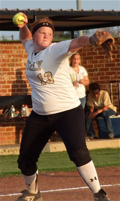 Image: Lady Gladiator third baseman, Katie Byers(13), has another solid game for Italy.