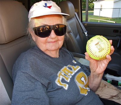 Image: Alice Riddle was also honored with an autographed softball giving to her by the Lady Gladiators for attending their games.