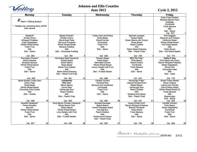Image: June 2012 Meal Calendar