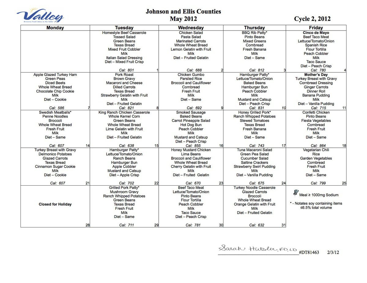 Image: May 2012 Meal Calendar