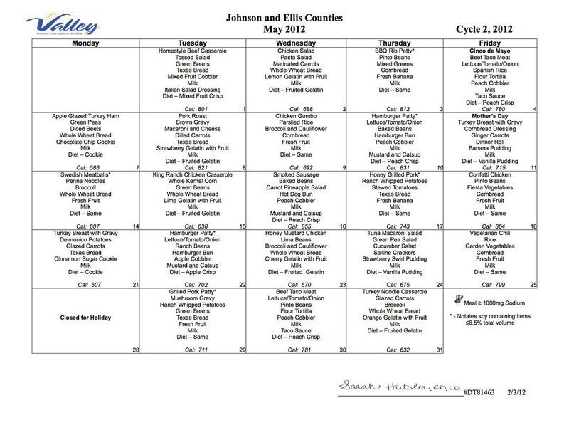 Image: May 2012 Meal Calendar