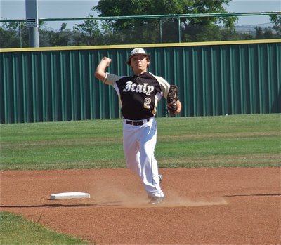 Image: JV Gladiator shortstop, Chace McGinnis(2) throws to first.