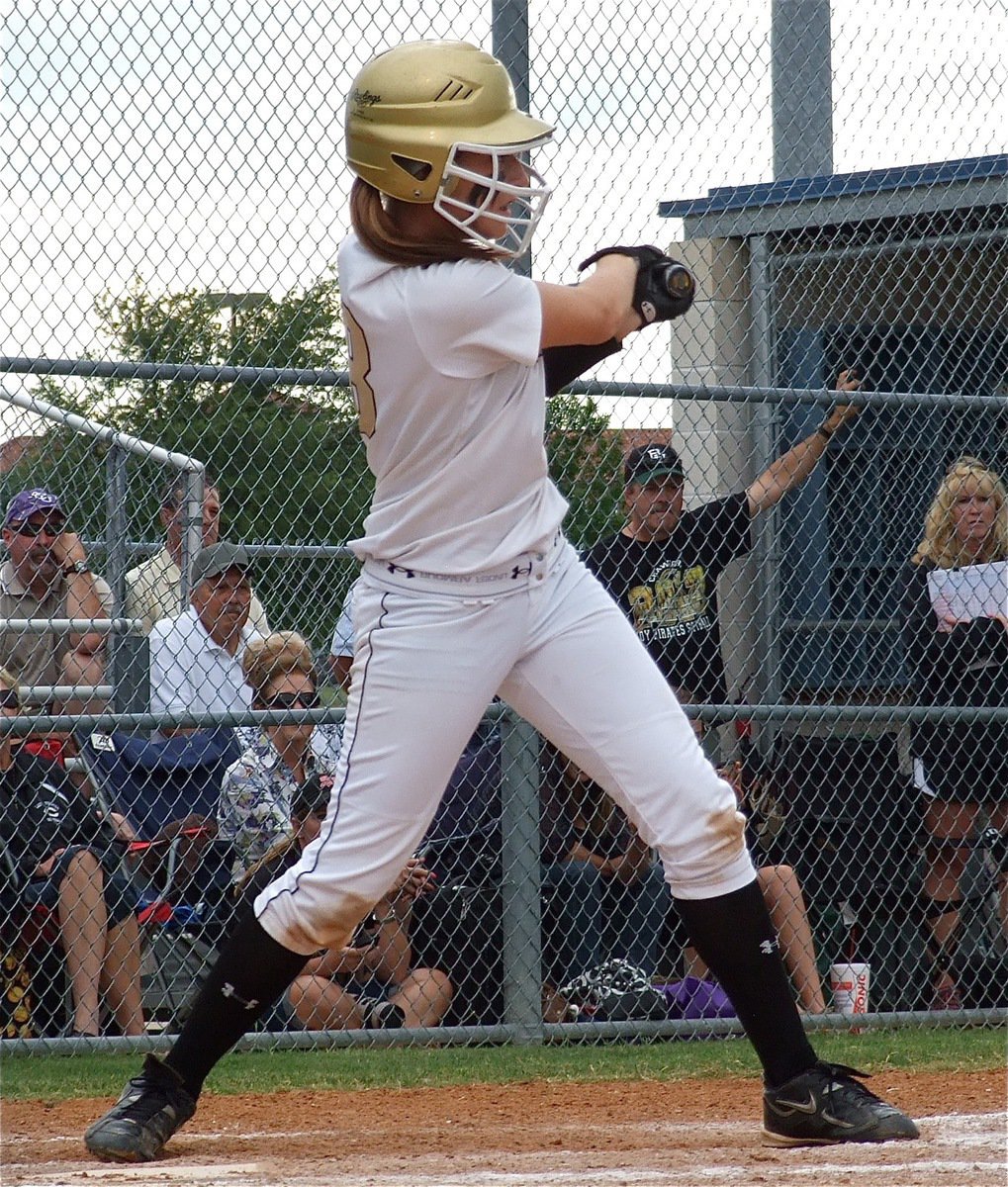 Image: Senior Lady Gladiator, Bailey Bumpus(18), gets a hit against Crawford.
