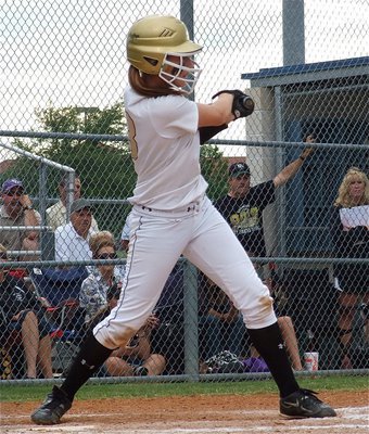 Image: Senior Lady Gladiator, Bailey Bumpus(18), gets a hit against Crawford.
