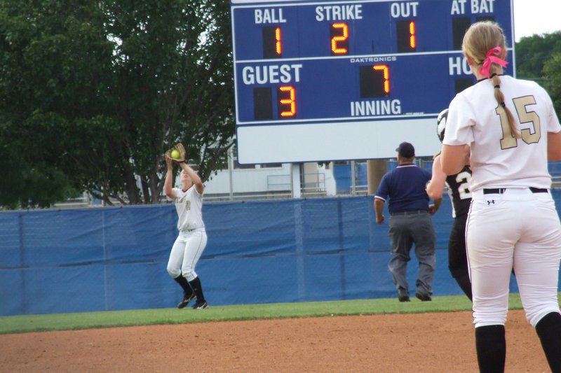 Image: Madison Washington(2) makes the catch in centerfield for the Lady Gladiators in the seventh-inning.