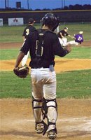 Image: Italy’s catcher Reid Jacinto(5) connects with second baseman John Byers(18) to tag out a sliding Indian preserving a 10-0 shutout victory in game 2 against Alvarado. 