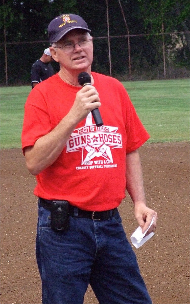 Image: Italy Firefighter Richard Dabney handles the pre-game announcements.