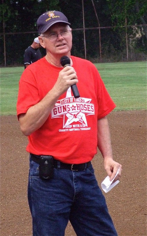 Image: Italy Firefighter Richard Dabney handles the pre-game announcements.