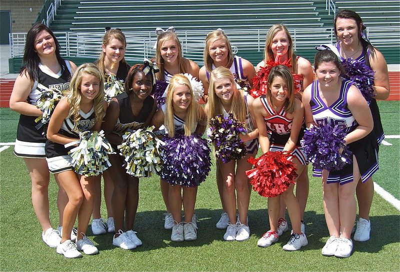 Image: Cheerleading representatives from Italy, Malakoff, Thrall, Alvarado, Mexia and Buffalo pose together during the commercial shoot.