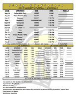 Image: 2012 Italy Gladiator Football Schedule for Varsity, JV and Jr. High players.