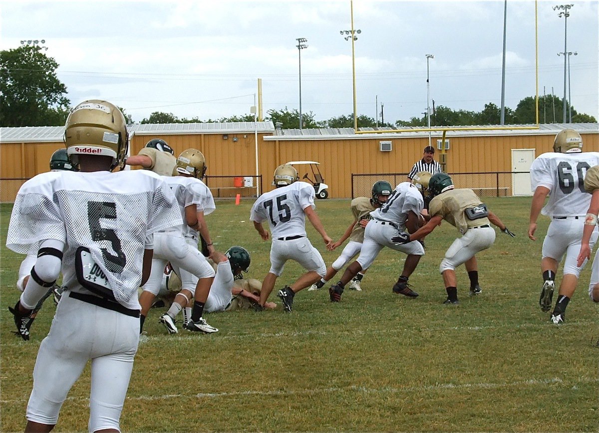 Image: Jalarnce Jamal Lewis(21) breaks tackles on his way to a long run.