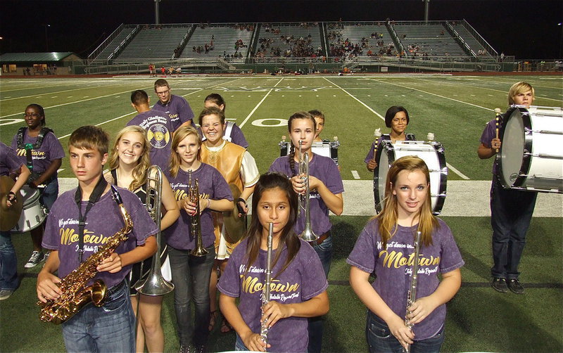 Image: The Gladiator Regiment Marching Band after performing during halftime of the Dale Hansen Football Classic in Waxahachie.