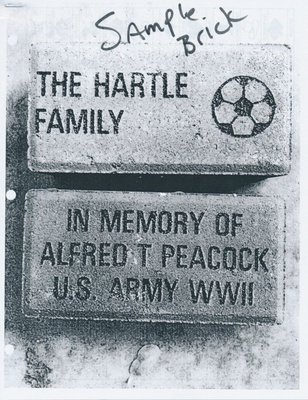 Image: The EDC has provided an image of a couple of sample bricks that show Style One (on the bottom) which is just text up to 3 lines and 16 letters max on each line or Style Two (at the top) which has a logo option along with 3 lines of text and 13 letters max on each line.