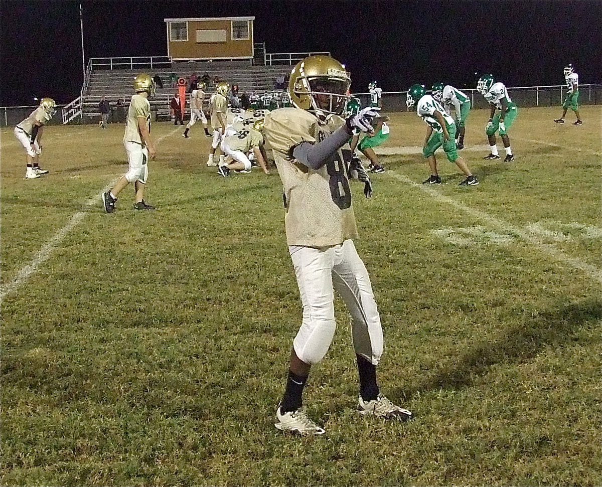 Image: Michael Wilson(85) checks with the sideline official for alignment with Italy’s offense continuing to drive.