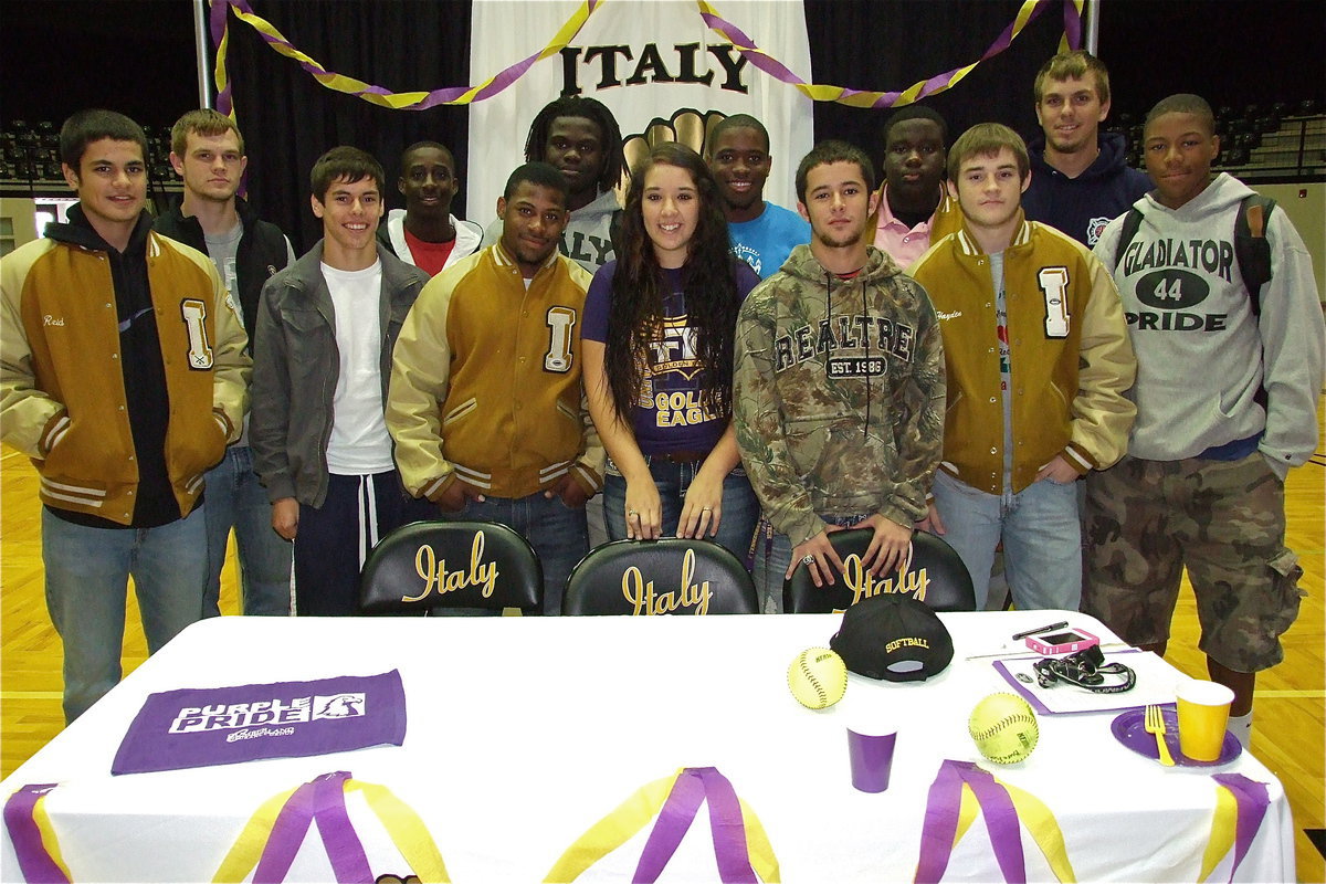 Image: Senior Gladiators show support for Lady Gladiator Alyssa Richards after her signing to play collegiate softball for Tennessee Tech University. (L-R) Reid Jacinto, Chase Hamilton, Kelvin Joffre, Marvin Cox, Jalarnce Lewis, Ryheem Walker, Alyssa Richards, Paul Harris, Caden Jacinto, Adrian Reed, Hayden Woods, Cole Hopkins and John Hughes.