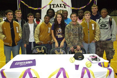 Image: Senior Gladiators show support for Lady Gladiator Alyssa Richards after her signing to play collegiate softball for Tennessee Tech University. (L-R) Reid Jacinto, Chase Hamilton, Kelvin Joffre, Marvin Cox, Jalarnce Lewis, Ryheem Walker, Alyssa Richards, Paul Harris, Caden Jacinto, Adrian Reed, Hayden Woods, Cole Hopkins and John Hughes.