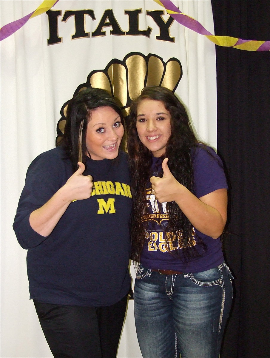 Image: Lady Gladiator teammates Breyanna Beets and Alyssa Richard’s celebrate the moment with a thumbs up for the Golden Eagles!