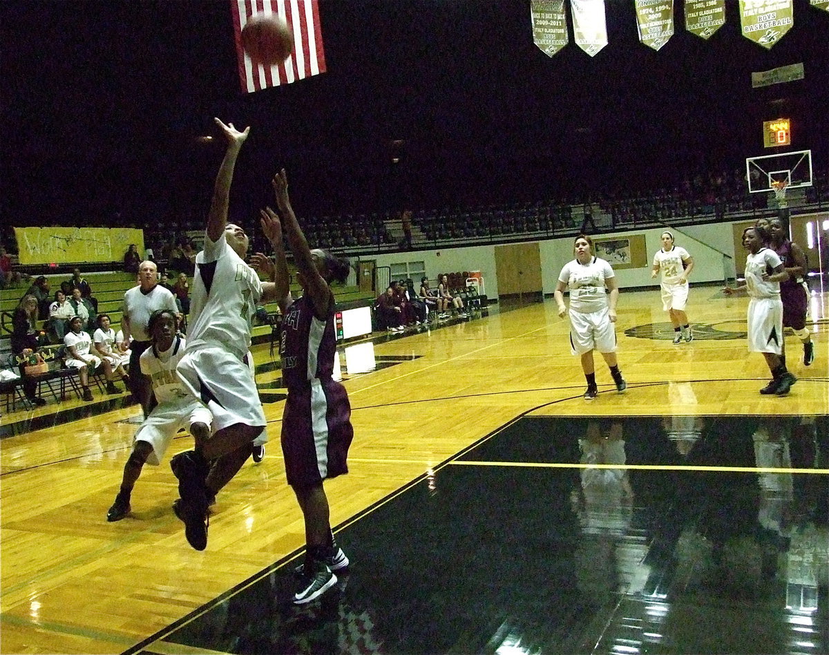 Image: Ryisha Copeland(11) and the Lady Gladiators continue to score as Copeland finishes with 7-points on the night.