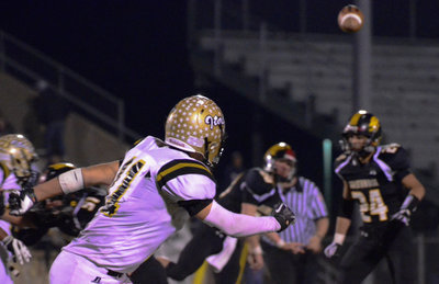 Image: Senior Gladiator Reid Jacinto(11) closes in on the ball against Goldthwaite.