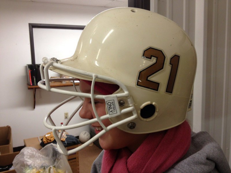 Image: Lady Gladiator batting helmets ready for play or a trophy case.