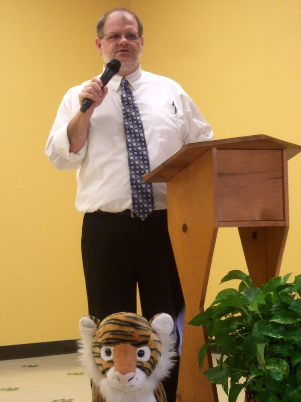 Image: Mr. Harvel (science teacher) brags about how well the students did with the science fair.