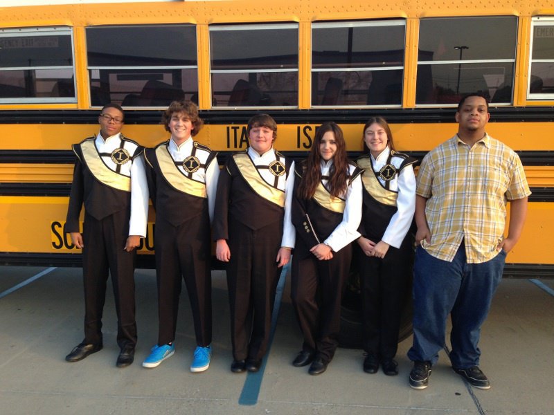 Image: Symphonic Band members — John Hughes, JoeMack Pitts, Trevor Davis, Alexis Sampley, Whitney Wolaver and Timothy Fleming