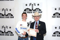 Image: Ty Windham won a $500 purchase certificate toward a registered beef or dairy heifer for a 4-H or FFA project to exhibit at next year’s Fort Worth Stock Show & Rodeo. The certificate, presented by Ed Bass, FWSSR Chairman of the Board, was sponsored by Monosol LLC of Merrillville, Indiana.