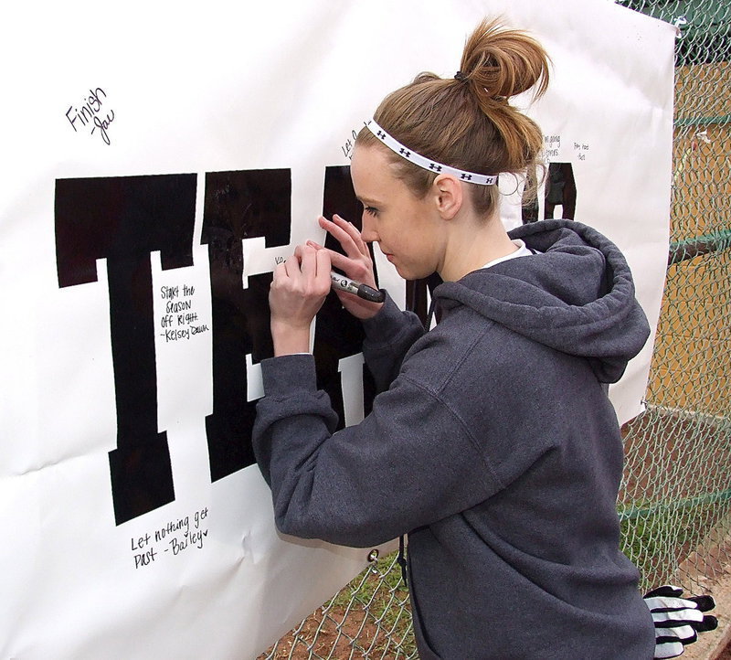 Image: Senior Brooke Miller states her goal for the game against Hubbard.