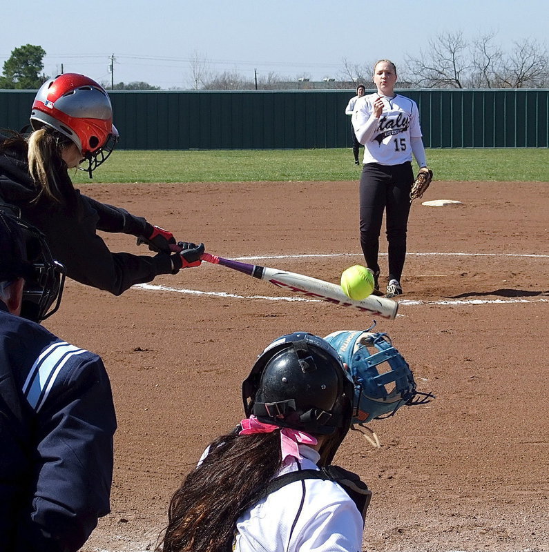 Image: Strike! Pitcher Jaclynn Lewis(15) keeps the Tiger lineup guessing as catcher Alyssa Richards corrals the the third strike.