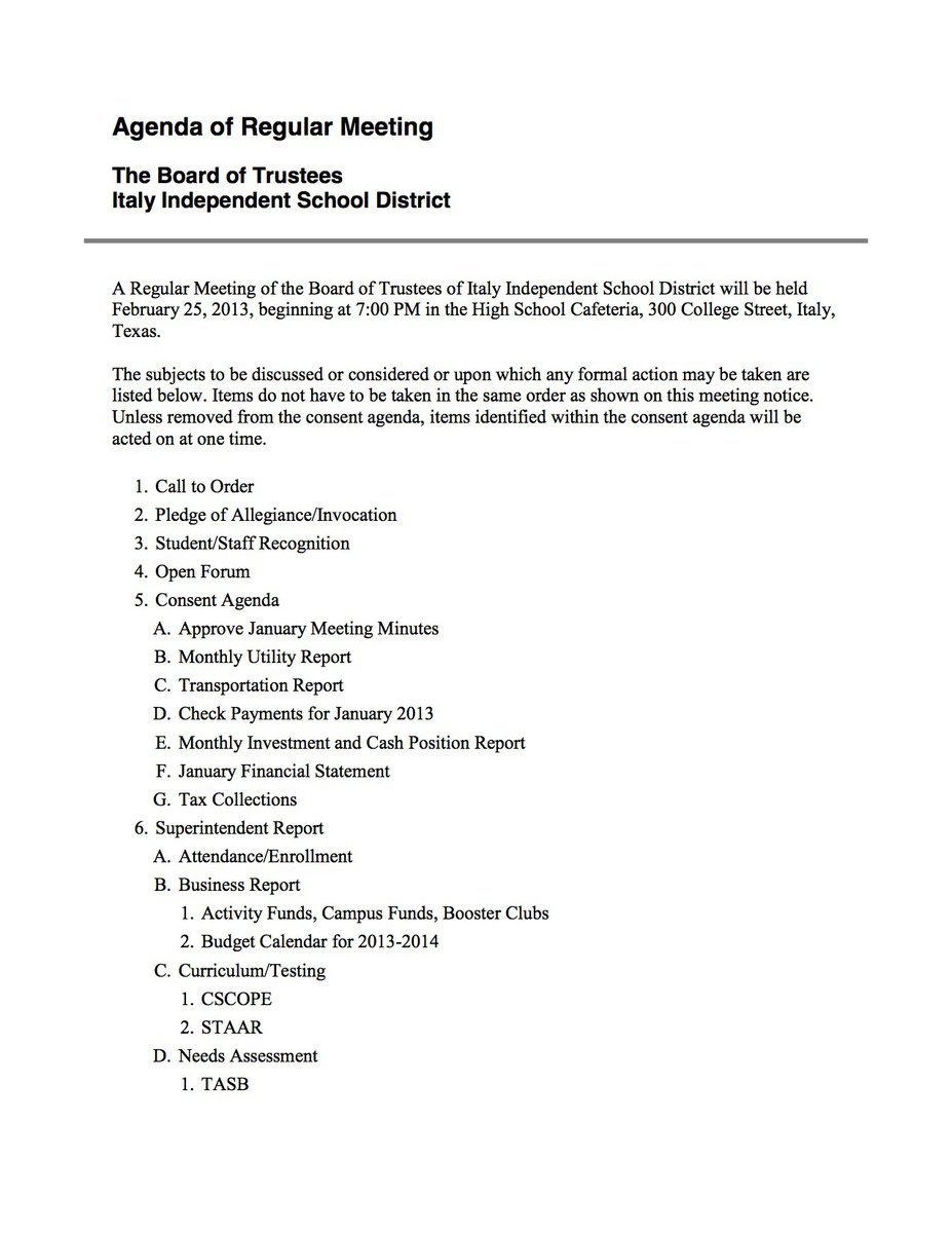 Image: Agenda: page 1