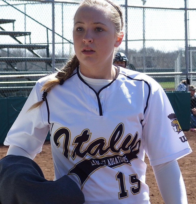 Image: Ready for work is Italy’s sophomore pitcher Jaclynn Lewis(15).