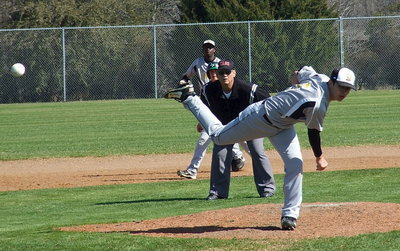 Image: Reid Jacinto(5) takes the mound for Italy against Kerens.