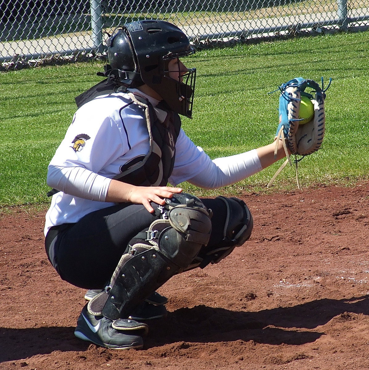 Image: Alysa Richards pulls in a strike from Jaclynn Lewis.