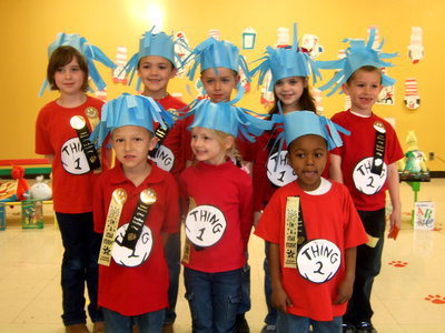 Image: Who are the kids dressed in blue? Thing 1 and Thing 2!