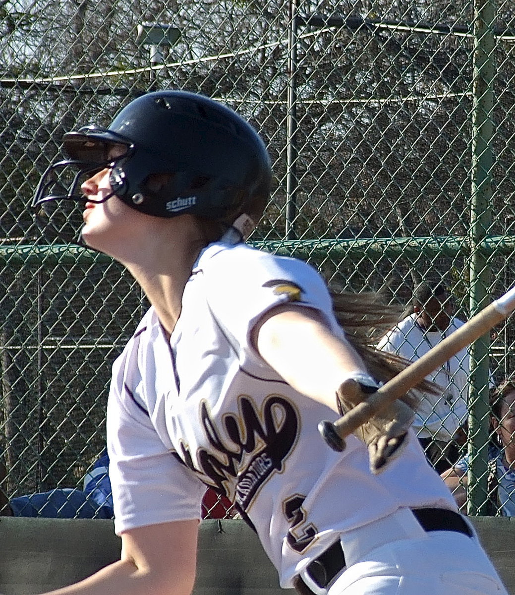 Image: Madison Washington(2) gets a hold of one as Italy’s bats continue to heat up since district competition began.
